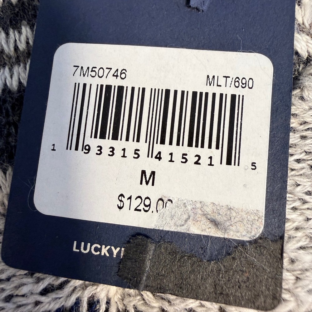 Lucky Brand Mens‎ M Baja Hoodie Gray Navy Pullover Surf Boho Skater Street Knit - Picture 3 of 14